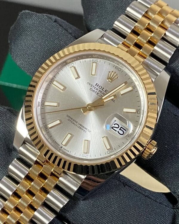 Rolex Steel and Yellow Gold Datejust 41 - 2023 - Fluted Bezel - Silver Index Dial - Jubilee Bracelet - 126333 - Image 7