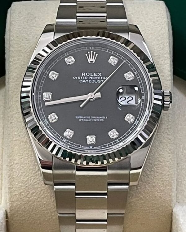 Rolex Steel and White Gold Rolesor Datejust 41 - 2023 - Fluted Bezel - Black Diamond Dial - Oyster Bracelet - 126334 - Image 8