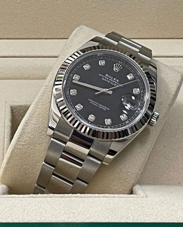 Rolex Steel and White Gold Rolesor Datejust 41 - 2023 - Fluted Bezel - Black Diamond Dial - Oyster Bracelet - 126334 - Image 7