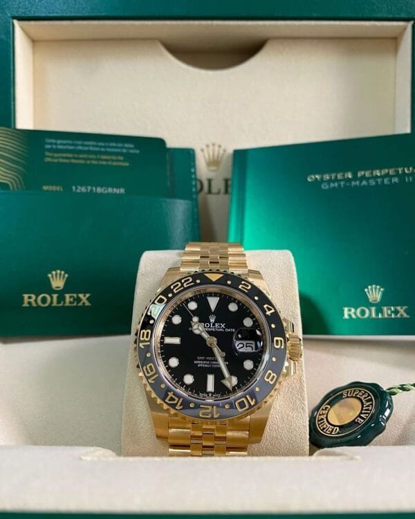 Rolex Yellow Gold GMT-Master II - 2024 - Grey and Black Bezel - Black Dial - Jubilee Bracelet - 126718GRNR *FULL SET*