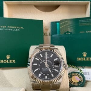 Rolex White Rolesor Sky-Dweller - 2021 - Black Index Dial - Oyster Bracelet - 326934 *FULL STICKERS*