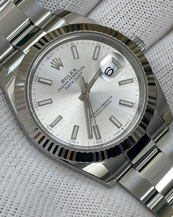 Rolex Steel and White Gold Rolesor Datejust 41 - 2023 - Fluted Bezel - Silver Index Dial - Oyster Bracelet - 126334 - Image 4