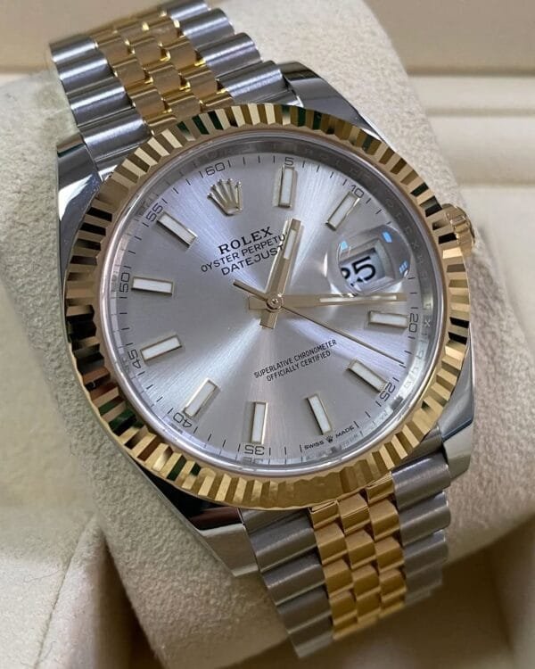 Rolex Steel and Yellow Gold Datejust 41 - 2023 - Fluted Bezel - Silver Index Dial - Jubilee Bracelet - 126333 - Image 4