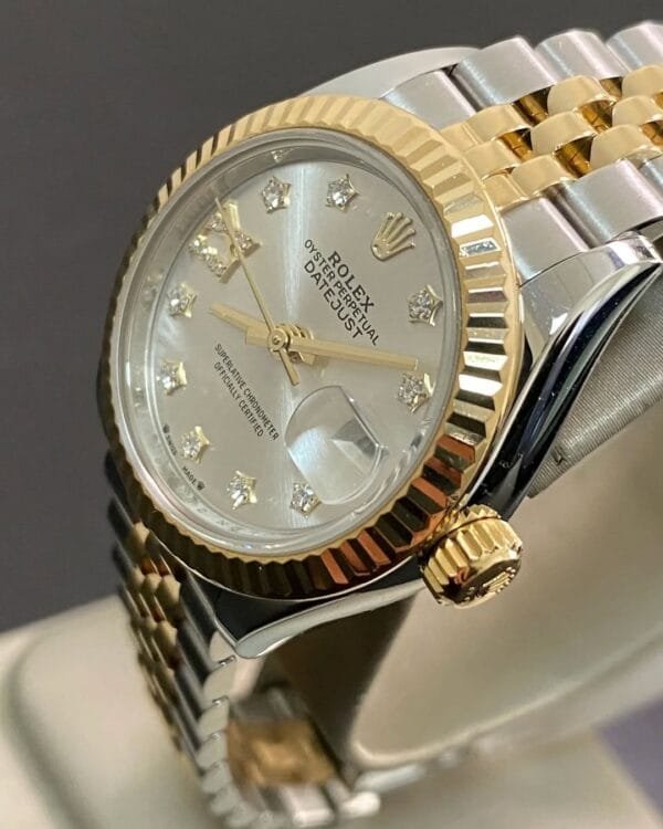 Rolex Steel and Yellow Gold Lady-Datejust 28 - 2023 - Fluted Bezel - Star Diamond Dial - Jubilee Bracelet - 279173 *FULL SET* - Image 6