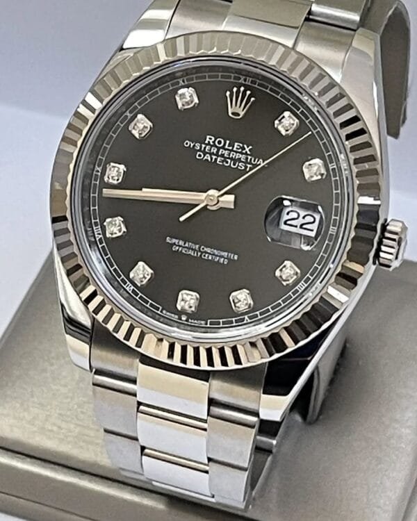 Rolex Steel and White Gold Rolesor Datejust 41 - 2023 - Fluted Bezel - Black Diamond Dial - Oyster Bracelet - 126334 - Image 6