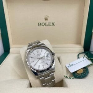 Rolex Steel and White Gold Rolesor Datejust 41 - 2023 - Fluted Bezel - Silver Index Dial - Oyster Bracelet - 126334