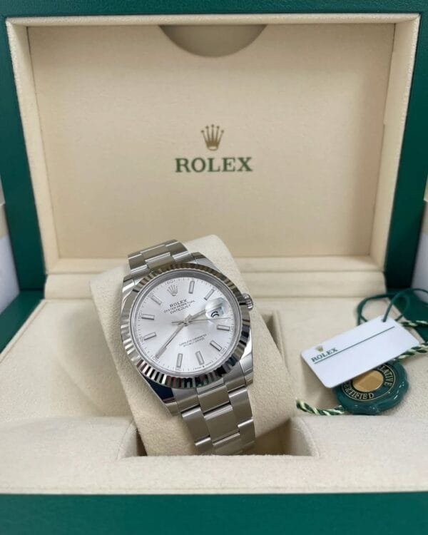 Rolex Steel and White Gold Rolesor Datejust 41 - 2023 - Fluted Bezel - Silver Index Dial - Oyster Bracelet - 126334