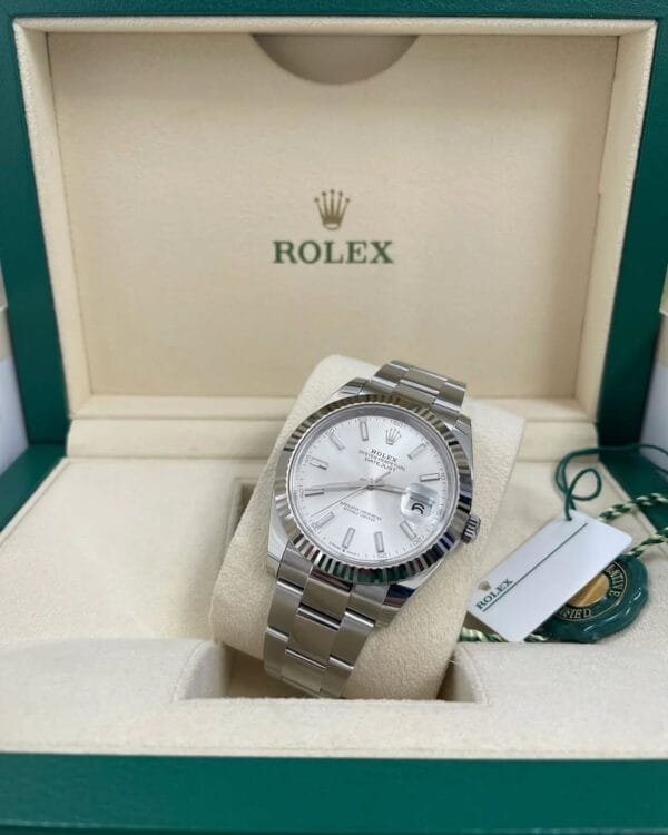 Rolex Steel and White Gold Rolesor Datejust 41 - 2023 - Fluted Bezel - Silver Index Dial - Oyster Bracelet - 126334 - Image 3
