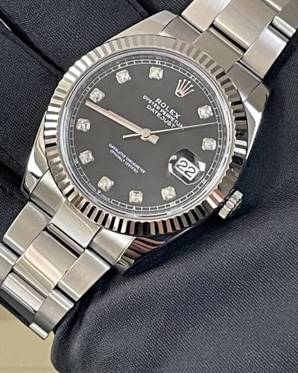Rolex Steel and White Gold Rolesor Datejust 41 - 2023 - Fluted Bezel - Black Diamond Dial - Oyster Bracelet - 126334 - Image 5