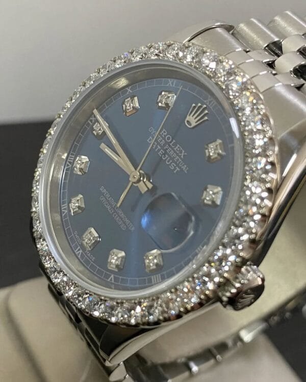 Rolex Steel Datejust 36 - W Serial - Diamond Bezel - Blue Diamond Dial - Jubilee Bracelet - 16234 - Image 10