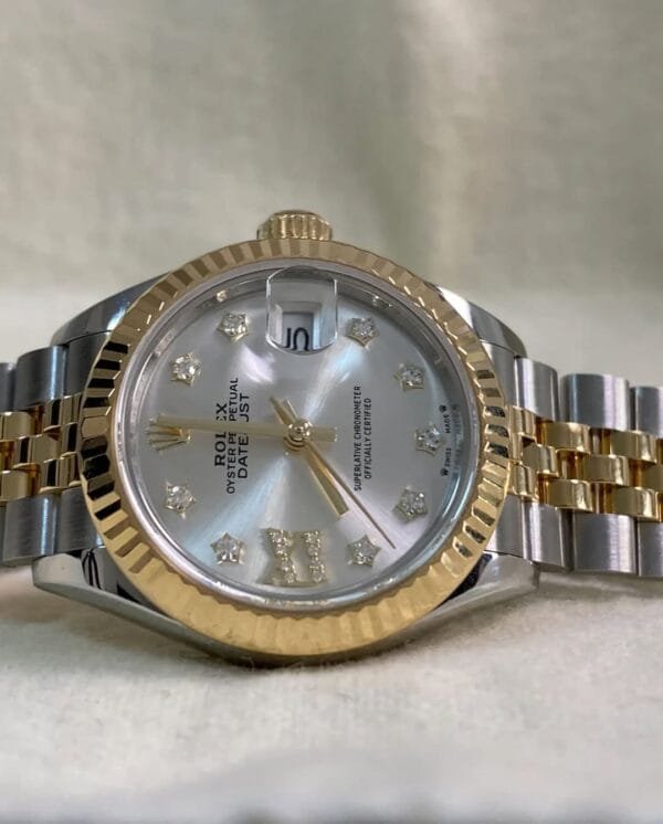 Rolex Steel and Yellow Gold Lady-Datejust 28 - 2023 - Fluted Bezel - Star Diamond Dial - Jubilee Bracelet - 279173 *FULL SET* - Image 2
