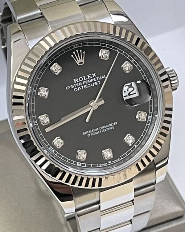 Rolex Steel and White Gold Rolesor Datejust 41 - 2023 - Fluted Bezel - Black Diamond Dial - Oyster Bracelet - 126334 - Image 4
