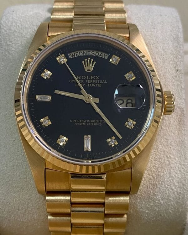 Rolex Yellow Gold Day-Date 36 - 1983 - Fluted Bezel - Black Diamond Dial - President Bracelet - 18038 - Image 4
