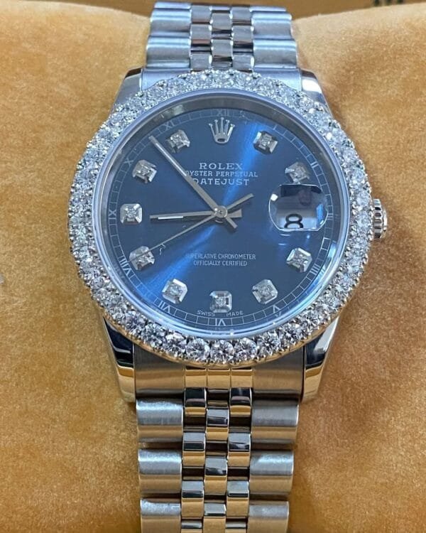 Rolex Steel Datejust 36 - W Serial - Diamond Bezel - Blue Diamond Dial - Jubilee Bracelet - 16234 - Image 6