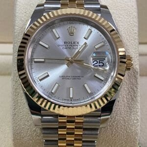 Rolex Steel and Yellow Gold Datejust 41 - 2023 - Fluted Bezel - Silver Index Dial - Jubilee Bracelet - 126333
