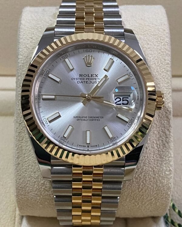 Rolex Steel and Yellow Gold Datejust 41 - 2023 - Fluted Bezel - Silver Index Dial - Jubilee Bracelet - 126333