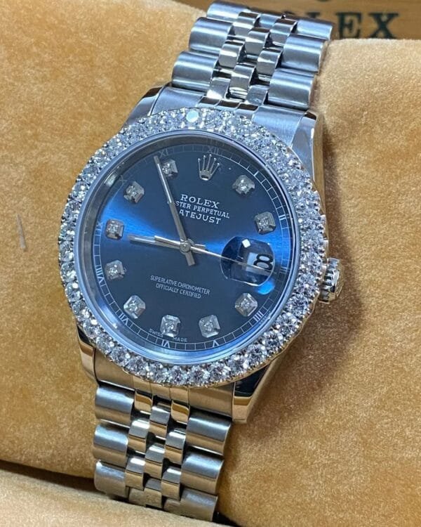 Rolex Steel Datejust 36 - W Serial - Diamond Bezel - Blue Diamond Dial - Jubilee Bracelet - 16234 - Image 5