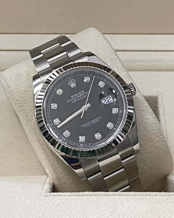 Rolex Steel and White Gold Rolesor Datejust 41 - 2023 - Fluted Bezel - Black Diamond Dial - Oyster Bracelet - 126334 - Image 3