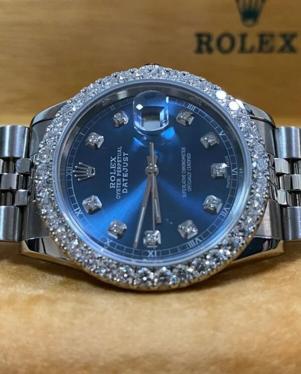 Rolex Steel Datejust 36 - W Serial - Diamond Bezel - Blue Diamond Dial - Jubilee Bracelet - 16234 - Image 4