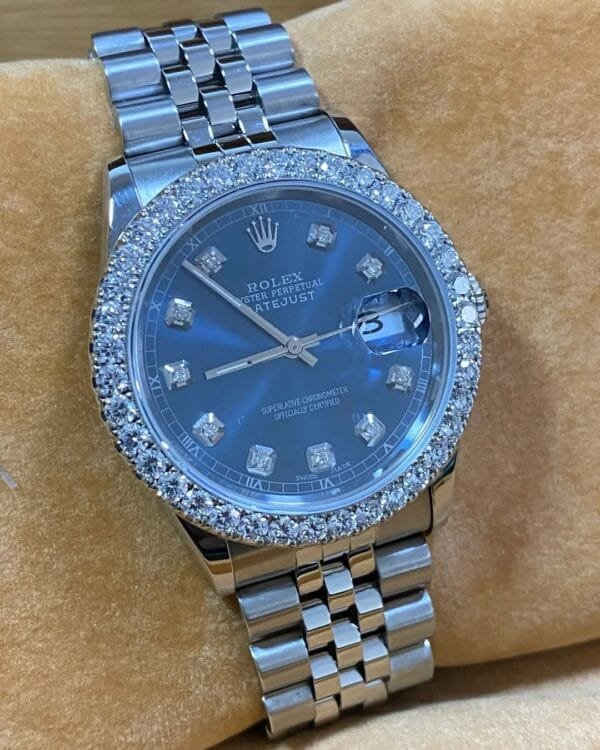 Rolex Steel Datejust 36 - W Serial - Diamond Bezel - Blue Diamond Dial - Jubilee Bracelet - 16234 - Image 3