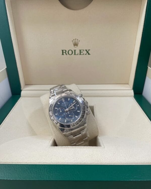 Rolex White Gold Cosmograph Daytona - 2023 - Blue Index Dial - 116509 *PARTIAL STICKERS*