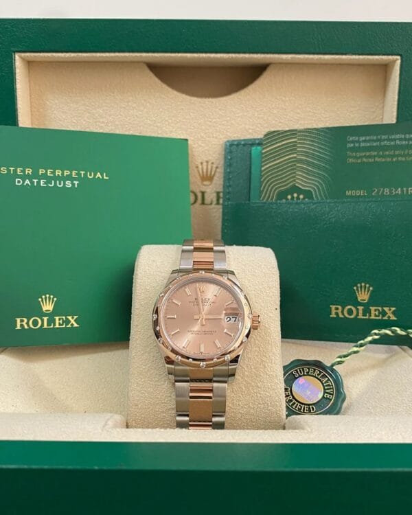 Rolex Steel and Everose Gold Datejust 31 - 2022 - Floating Diamond Bezel - Pink Index Dial - Oyster Bracelet - 278341RBR *FULL SET*