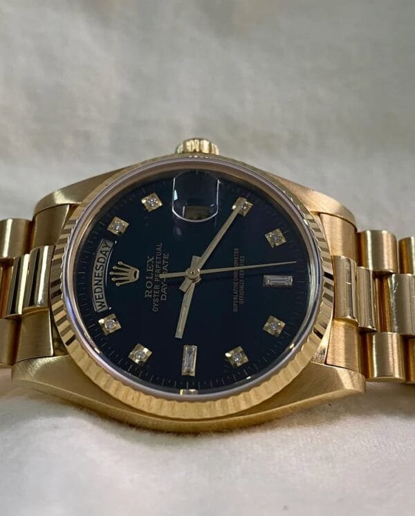 Rolex Yellow Gold Day-Date 36 - 1983 - Fluted Bezel - Black Diamond Dial - President Bracelet - 18038 - Image 2