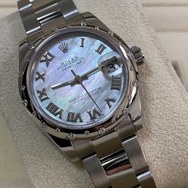 Rolex Steel and White Gold Datejust 31 - 2020 - Diamond Bezel - Mother-Of-Pearl Roman Dial - Oyster Bracelet - 178344 - Image 4