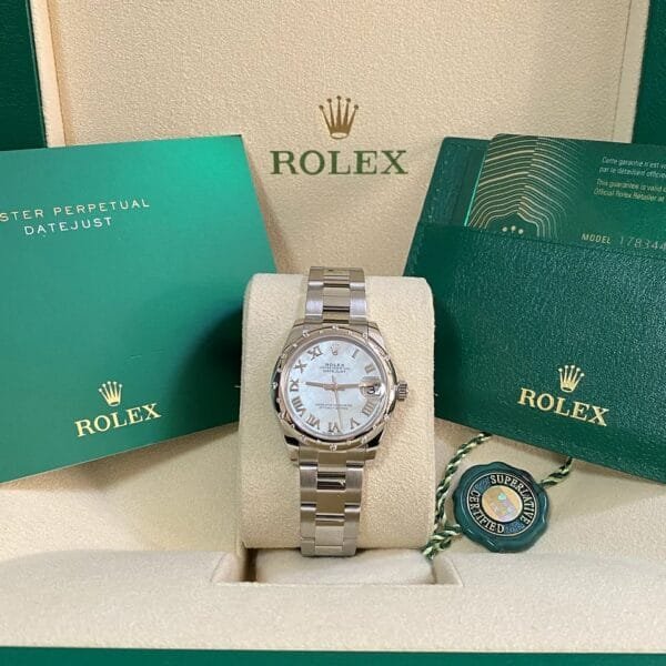 Rolex Steel and White Gold Datejust 31 - 2020 - Diamond Bezel - Mother-Of-Pearl Roman Dial - Oyster Bracelet - 178344