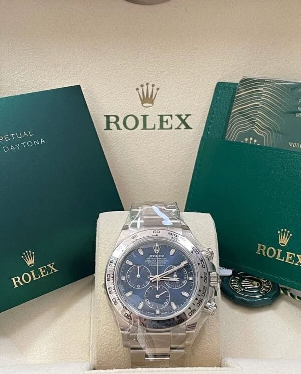 Rolex White Gold Cosmograph Daytona - 2023 - Blue Index Dial - 116509 *PARTIAL STICKERS* - Image 4