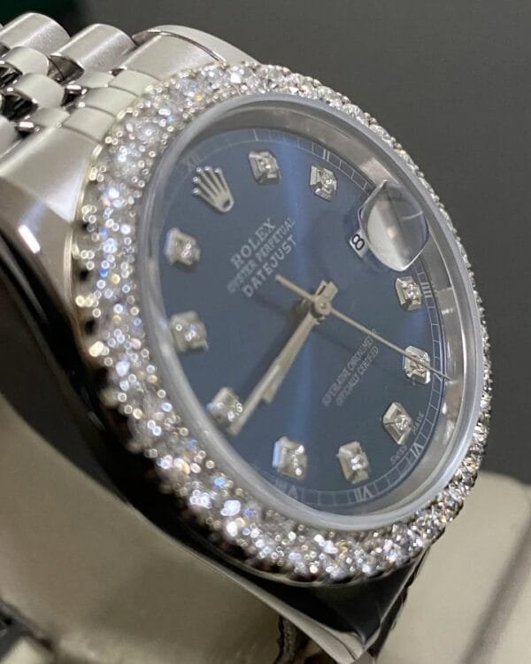 Rolex Steel Datejust 36 - W Serial - Diamond Bezel - Blue Diamond Dial - Jubilee Bracelet - 16234 - Image 2
