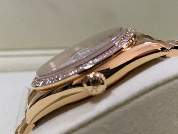 Rolex Yellow Gold Day-Date 36 - P Serial - Baguette Diamond Bezel - White Roman Dial - President Bracelet - 118398BR - Image 3