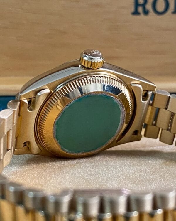 Rolex Yellow Gold Lady-Datejust - S serial - Fluted Bezel - Factory Diamond Dial - President Bracelet - 69178 *FULL SET* - Image 9