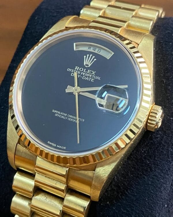 Rolex Yellow Gold Day-Date 36 - S serial - Fluted Bezel - Onyx Dial - Japanese Day Wheel - President Bracelet - 18238 *FULL SET* - Image 7