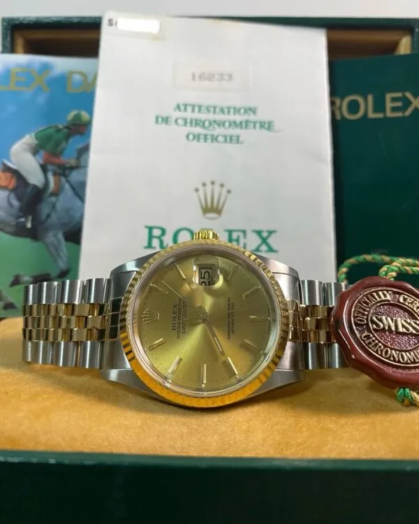 Rolex Steel and Yellow Gold Datejust 36 - S serial - Fluted Bezel - Champagne Index Dial - Jubilee Bracelet - 16233 *COMPLETE SET*