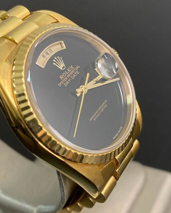 Rolex Yellow Gold Day-Date 36 - S serial - Fluted Bezel - Onyx Dial - Japanese Day Wheel - President Bracelet - 18238 *FULL SET* - Image 3