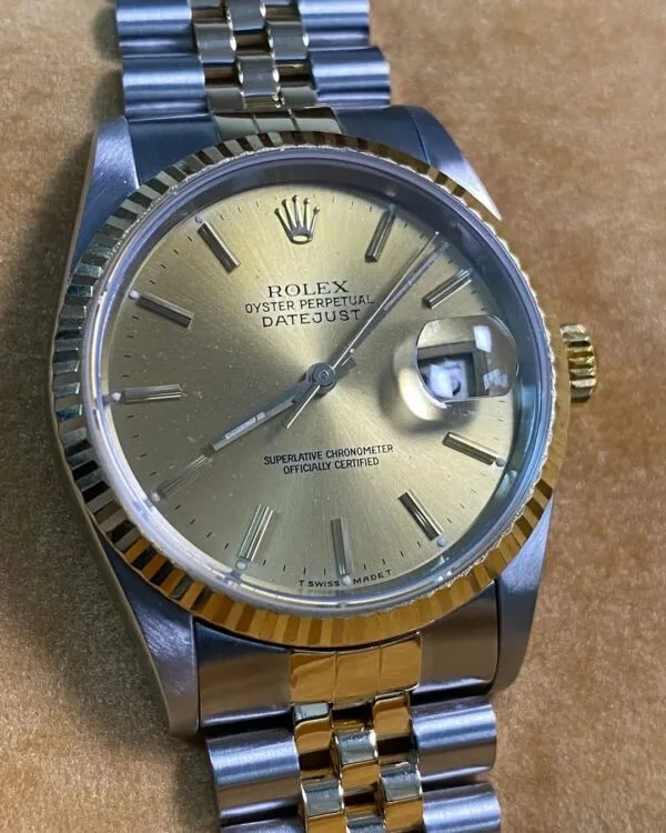Rolex Steel and Yellow Gold Datejust 36 - S serial - Fluted Bezel - Champagne Index Dial - Jubilee Bracelet - 16233 *COMPLETE SET* - Image 4