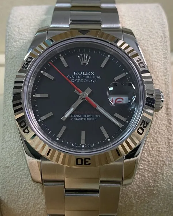 Rolex Steel Datejust 36 Turn-O-Graph - F Serial - Fluted Bezel - Black Index Dial - Oyster Bracelet - 116264 - Image 4