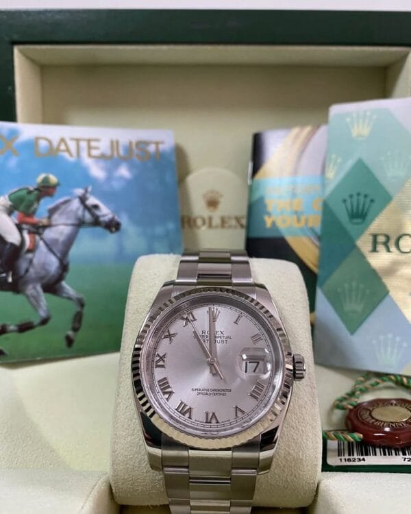 Rolex Steel Datejust 36 - Z serial - Fluted Bezel - Rhodium Roman Dial - Oyster Bracelet - 116234 *COMPLETE SET*