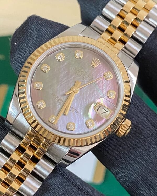 Rolex Yellow Gold Rolesor Datejust 31 - 2015 - Fluted Bezel - Black Mother of Pearl Diamond Dial - Jubilee Bracelet - 178273 *FULL SET* - Image 6