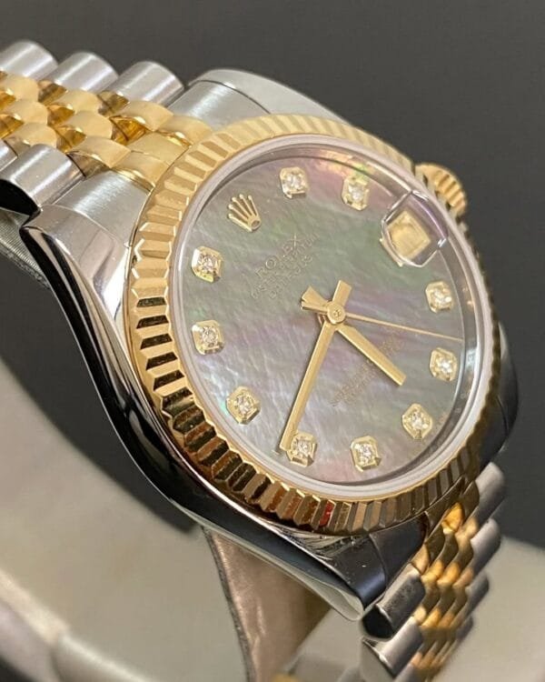 Rolex Yellow Gold Rolesor Datejust 31 - 2015 - Fluted Bezel - Black Mother of Pearl Diamond Dial - Jubilee Bracelet - 178273 *FULL SET* - Image 5