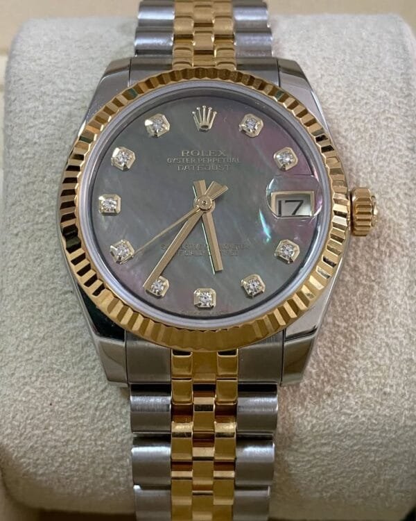 Rolex Yellow Gold Rolesor Datejust 31 - 2015 - Fluted Bezel - Black Mother of Pearl Diamond Dial - Jubilee Bracelet - 178273 *FULL SET* - Image 4