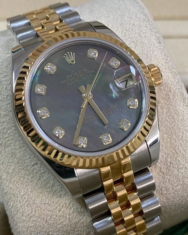 Rolex Yellow Gold Rolesor Datejust 31 - 2015 - Fluted Bezel - Black Mother of Pearl Diamond Dial - Jubilee Bracelet - 178273 *FULL SET* - Image 3