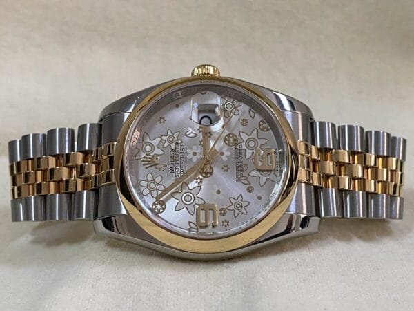 Rolex Steel and Yellow Gold Datejust 36 - Silver Floral Motif Dial -Jubilee Bracelet - 116203 - Image 8