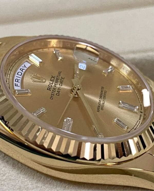 olex Yellow Gold Day-Date 40 - 2023 - Fluted Bezel - Baguette Diamond Dial - President Bracelet - 228238 - Image 10