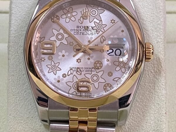 Rolex Steel and Yellow Gold Datejust 36 - Silver Floral Motif Dial -Jubilee Bracelet - 116203 - Image 7