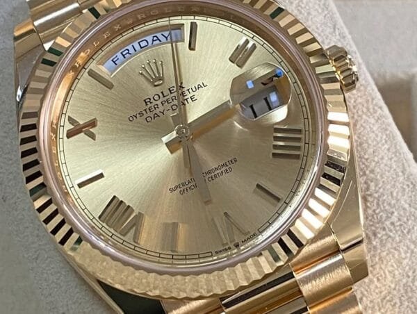 Rolex Yellow Gold Day-Date 40 - 2023 - Fluted Bezel - Champagne Roman Dial - President Bracelet - 228238 - Image 10
