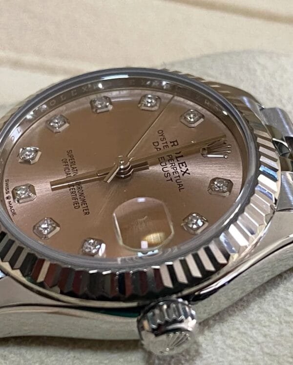 Rolex Steel and White Gold Datejust 31 - 2020 - Fluted Bezel - Pink Diamond Dial - Jubilee Bracelet - 278274 - Image 7