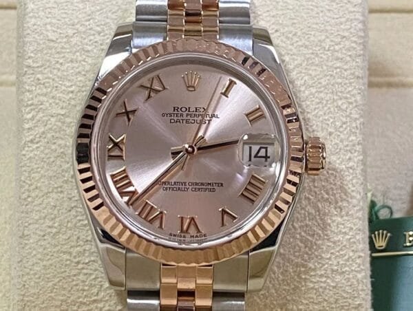 Rolex Steel and Everose Gold Datejust 31 - 2014 - Fluted Bezel - Pink Roman Dial Dial - Jubilee Bracelet - 178271 - Image 9