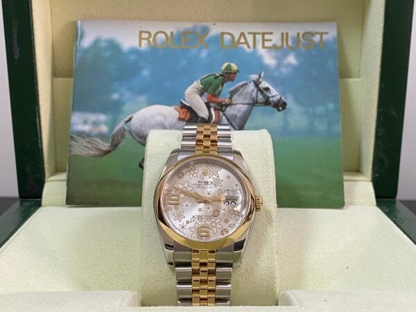 Rolex Steel and Yellow Gold Datejust 36 - Silver Floral Motif Dial -Jubilee Bracelet - 116203